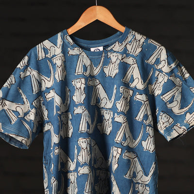 Blue - Bindaas Block Art Printed Cotton Round Neck T-shirt