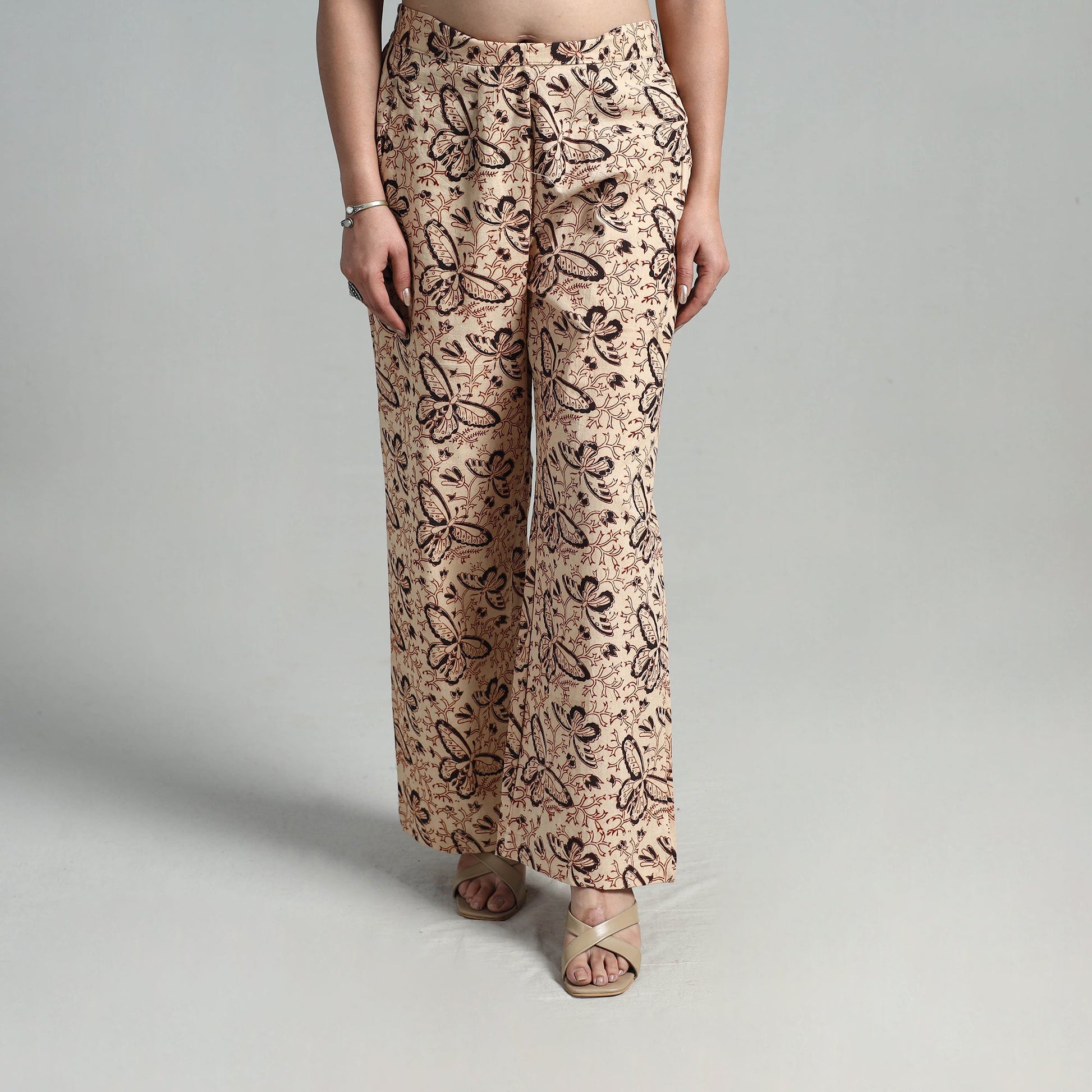 Beige - Block Printed Cotton Pedana Kalamkari Palazzo 04