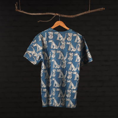 Blue - Bindaas Block Art Printed Cotton Round Neck T-shirt