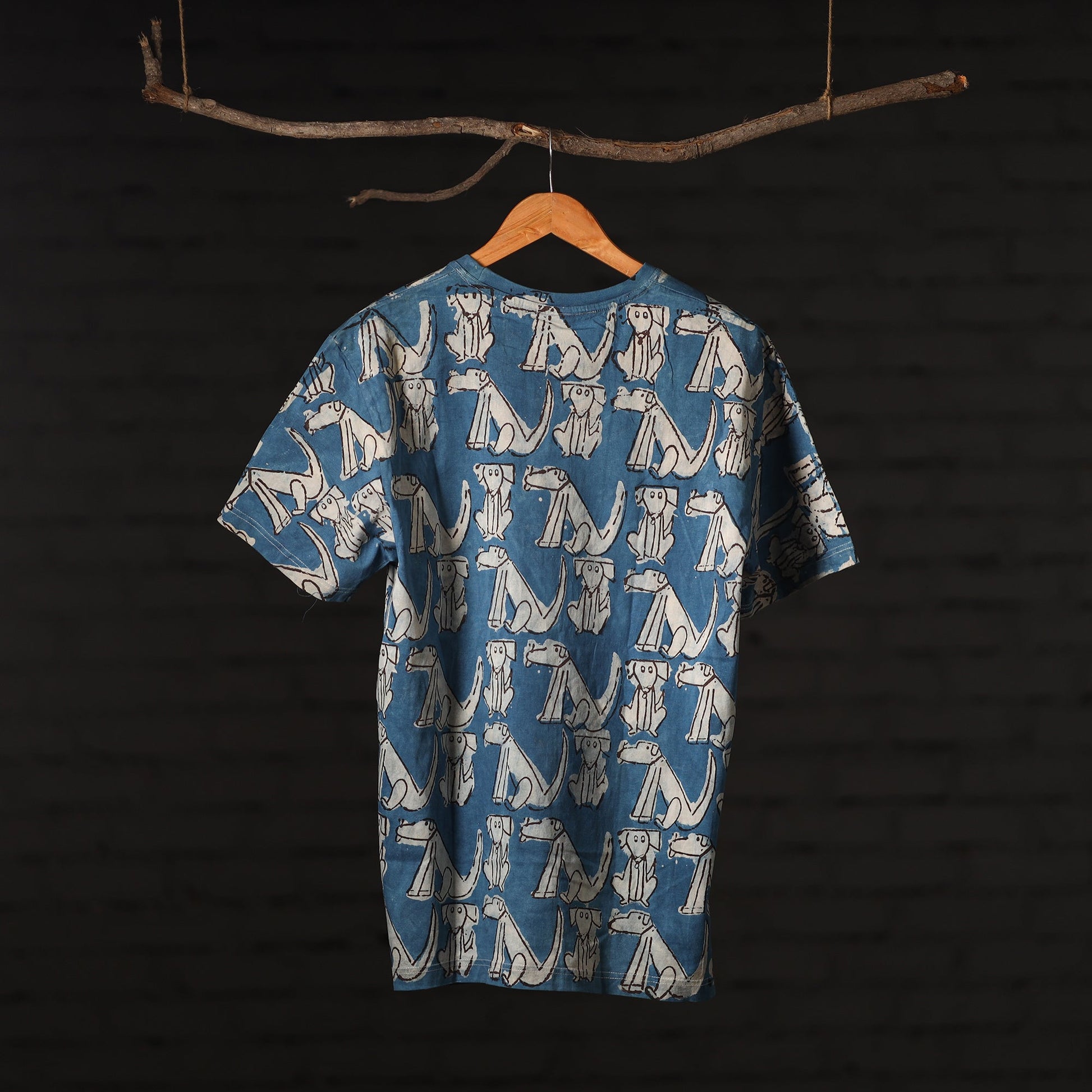Blue - Bindaas Block Art Printed Cotton Round Neck T-shirt