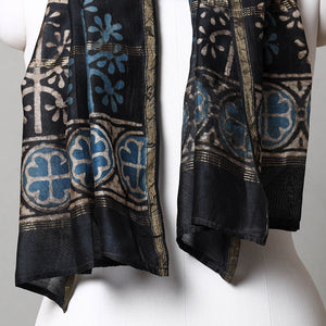 Black - Pipad Block Printed Chanderi Silk Handloom Stole