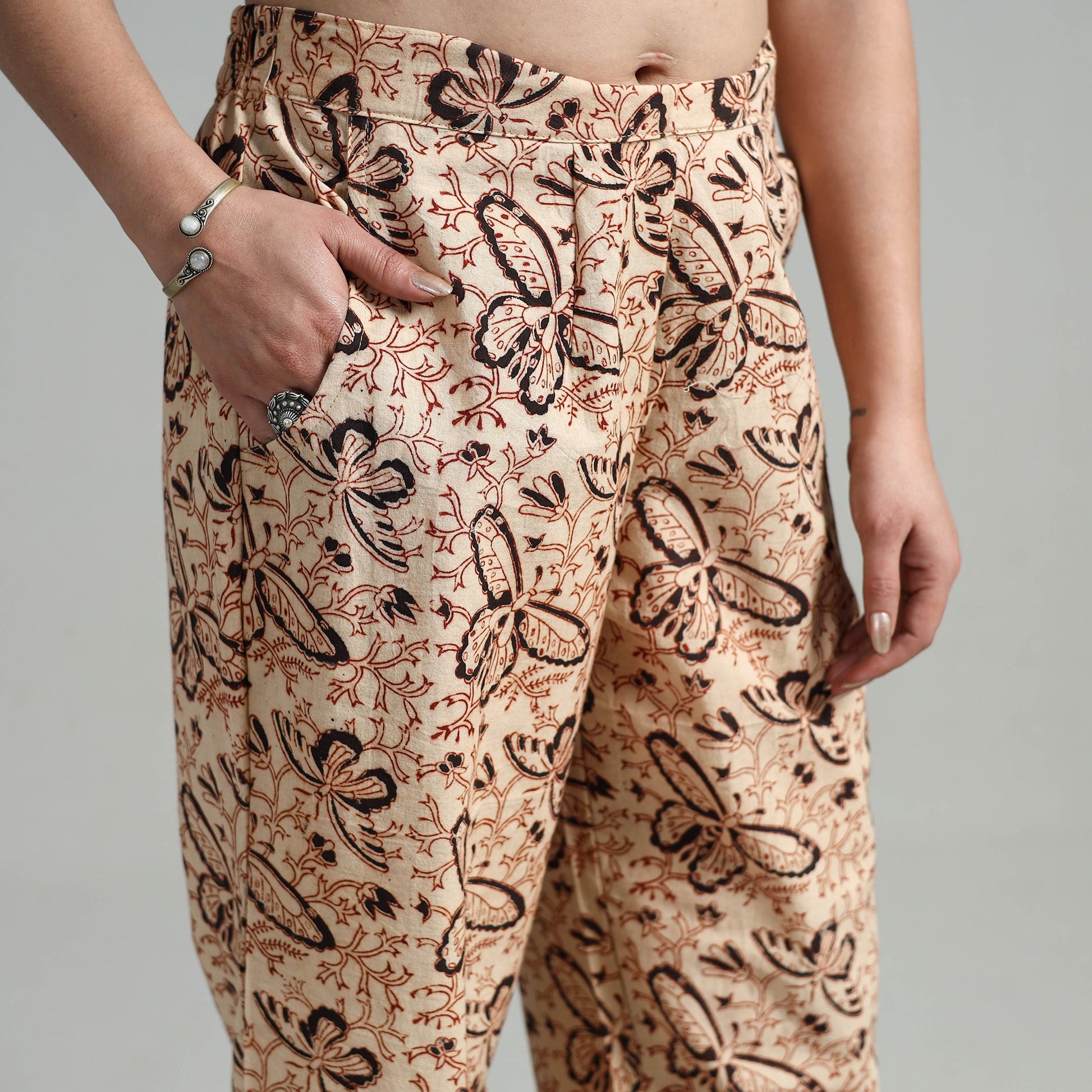 Beige - Block Printed Cotton Pedana Kalamkari Palazzo 04