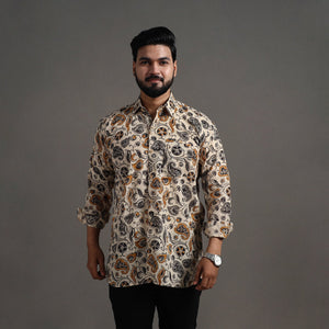 Beige - Pedana Block Print Cotton Men Kalamkari Shirt 06
