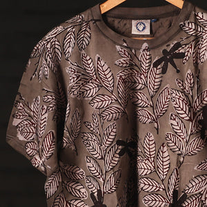 Brown - Bindaas Natural Dyed Art Block Print Round Neck T-shirt in Pure Cotton
