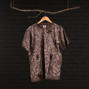 Brown - Bindaas Natural Dyed Art Block Print Round Neck T-shirt in Pure Cotton
