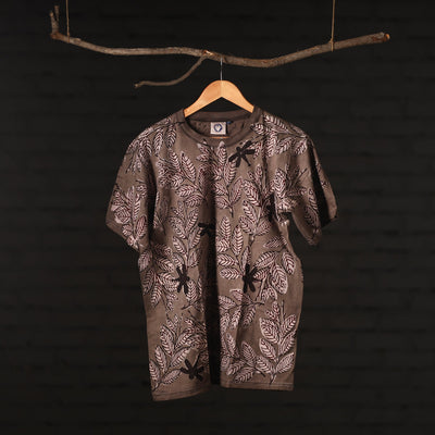 Brown - Bindaas Natural Dyed Art Block Print Round Neck T-shirt in Pure Cotton