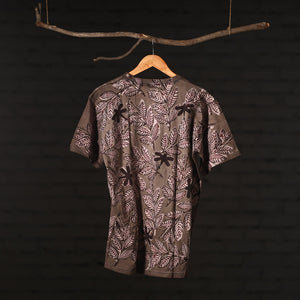 Brown - Bindaas Natural Dyed Art Block Print Round Neck T-shirt in Pure Cotton