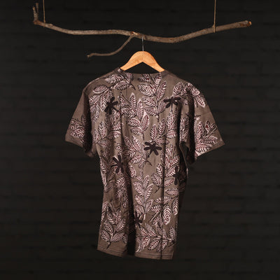Brown - Bindaas Natural Dyed Art Block Print Round Neck T-shirt in Pure Cotton