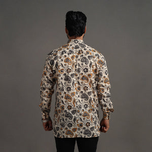 Beige - Pedana Block Print Cotton Men Kalamkari Shirt 06
