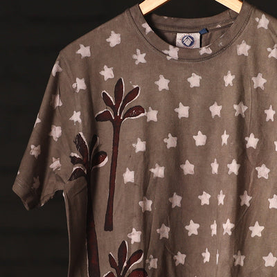 Brown - Bindaas Natural Dyed Art Block Print Round Neck T-shirt in Pure Cotton