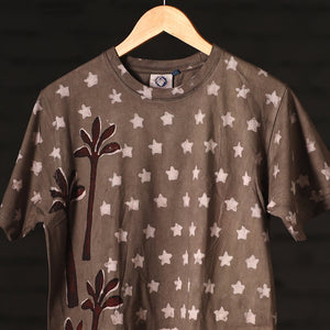 Brown - Bindaas Natural Dyed Art Block Print Round Neck T-shirt in Pure Cotton