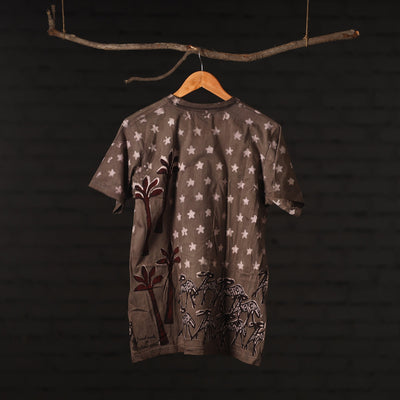 Brown - Bindaas Natural Dyed Art Block Print Round Neck T-shirt in Pure Cotton