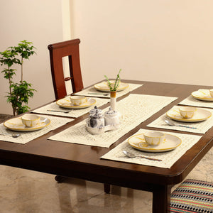 Beige - Applique Cut Work Table Runner with Table Mat Set 42