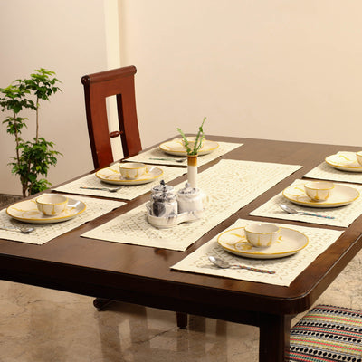 Beige - Applique Cut Work Table Runner with Table Mat Set 42