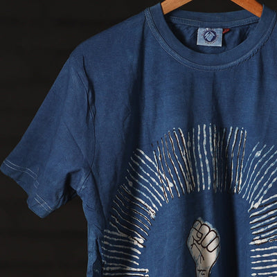 Blue - Bindaas Block Art Printed Cotton  Round Neck T-shirt