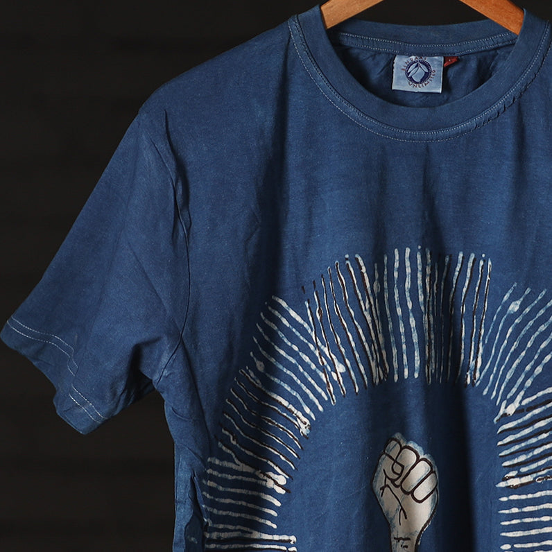 Blue - Bindaas Block Art Printed Cotton  Round Neck T-shirt