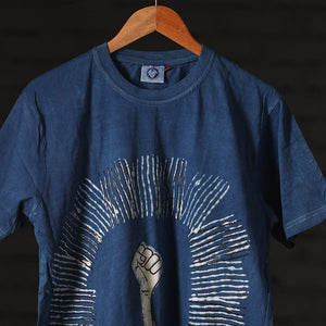 Blue - Bindaas Block Art Printed Cotton  Round Neck T-shirt