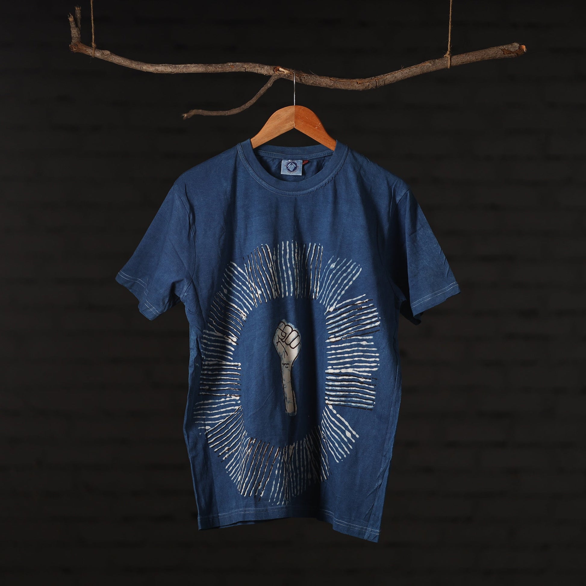 Blue - Bindaas Block Art Printed Cotton  Round Neck T-shirt