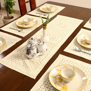 Beige - Applique Cut Work Table Runner with Table Mat Set 42