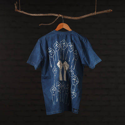 Blue - Bindaas Block Art Printed Cotton  Round Neck T-shirt