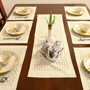 Beige - Applique Cut Work Table Runner with Table Mat Set 42