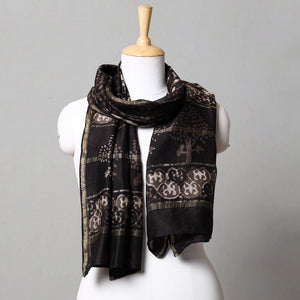 Black - Pipad Block Printed Chanderi Silk Handloom Stole
