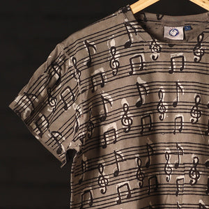 Brown - Bindaas Natural Dyed Art Block Print Round Neck T-shirt in Pure Cotton