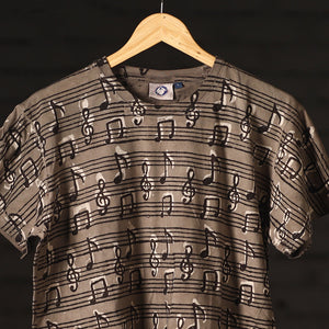 Brown - Bindaas Natural Dyed Art Block Print Round Neck T-shirt in Pure Cotton
