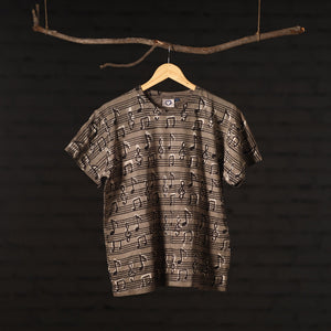 Brown - Bindaas Natural Dyed Art Block Print Round Neck T-shirt in Pure Cotton