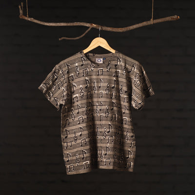 Brown - Bindaas Natural Dyed Art Block Print Round Neck T-shirt in Pure Cotton