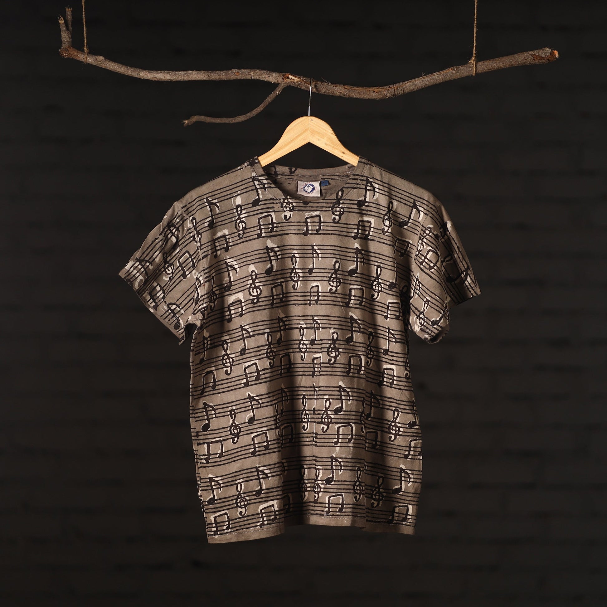 Brown - Bindaas Natural Dyed Art Block Print Round Neck T-shirt in Pure Cotton