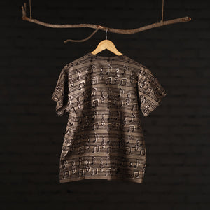 Brown - Bindaas Natural Dyed Art Block Print Round Neck T-shirt in Pure Cotton