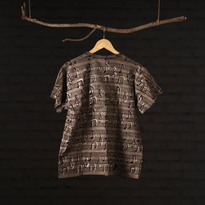 Brown - Bindaas Natural Dyed Art Block Print Round Neck T-shirt in Pure Cotton