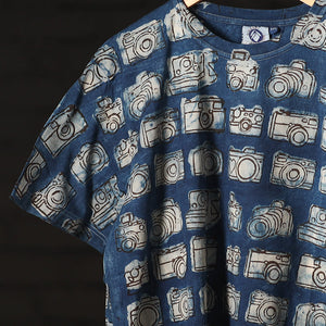 Blue - Bindaas Block Art Prints Natural Dyed Cotton Round Neck T-shirt