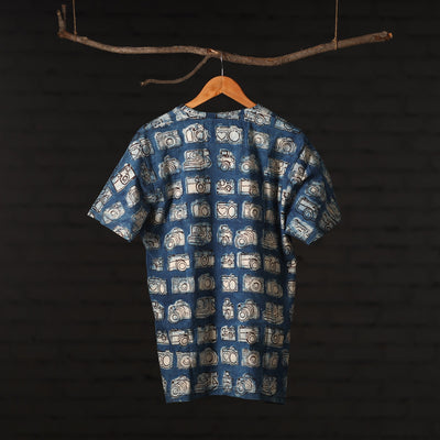 Blue - Bindaas Block Art Prints Natural Dyed Cotton Round Neck T-shirt