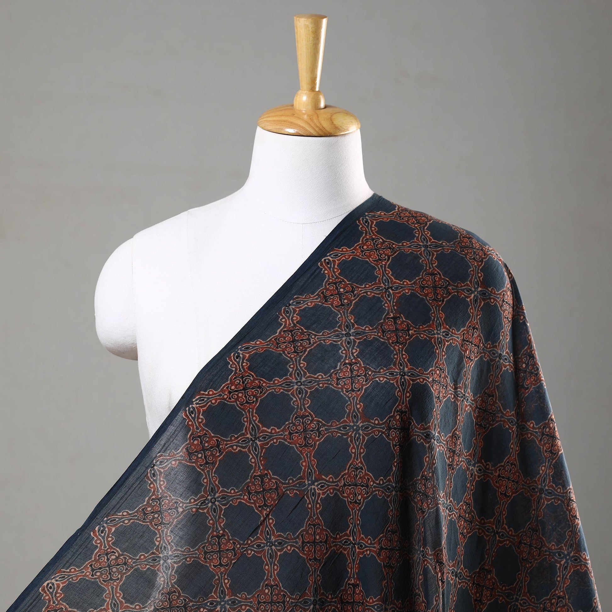 Blue - Ajrakh Hand Block Printed Mul Cotton Fabric 13