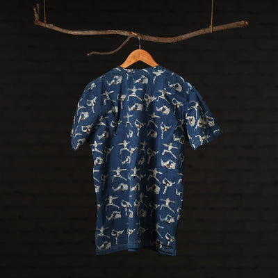 Blue - Bindaas Natural Dyed Art Block Print Round Neck T-shirt in Pure Cotton