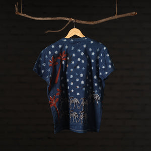 Blue - Bindaas Block Art Prints Natural Dyed Cotton Round Neck T-shirt