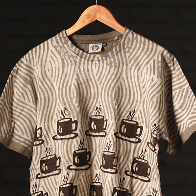 Brown - Bindaas Natural Dyed Art Block Print Round Neck T-shirt in Pure Cotton