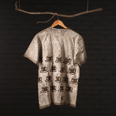 Brown - Bindaas Natural Dyed Art Block Print Round Neck T-shirt in Pure Cotton