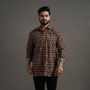 Brown - Pedana Block Print Cotton Men Kalamkari Shirt 12