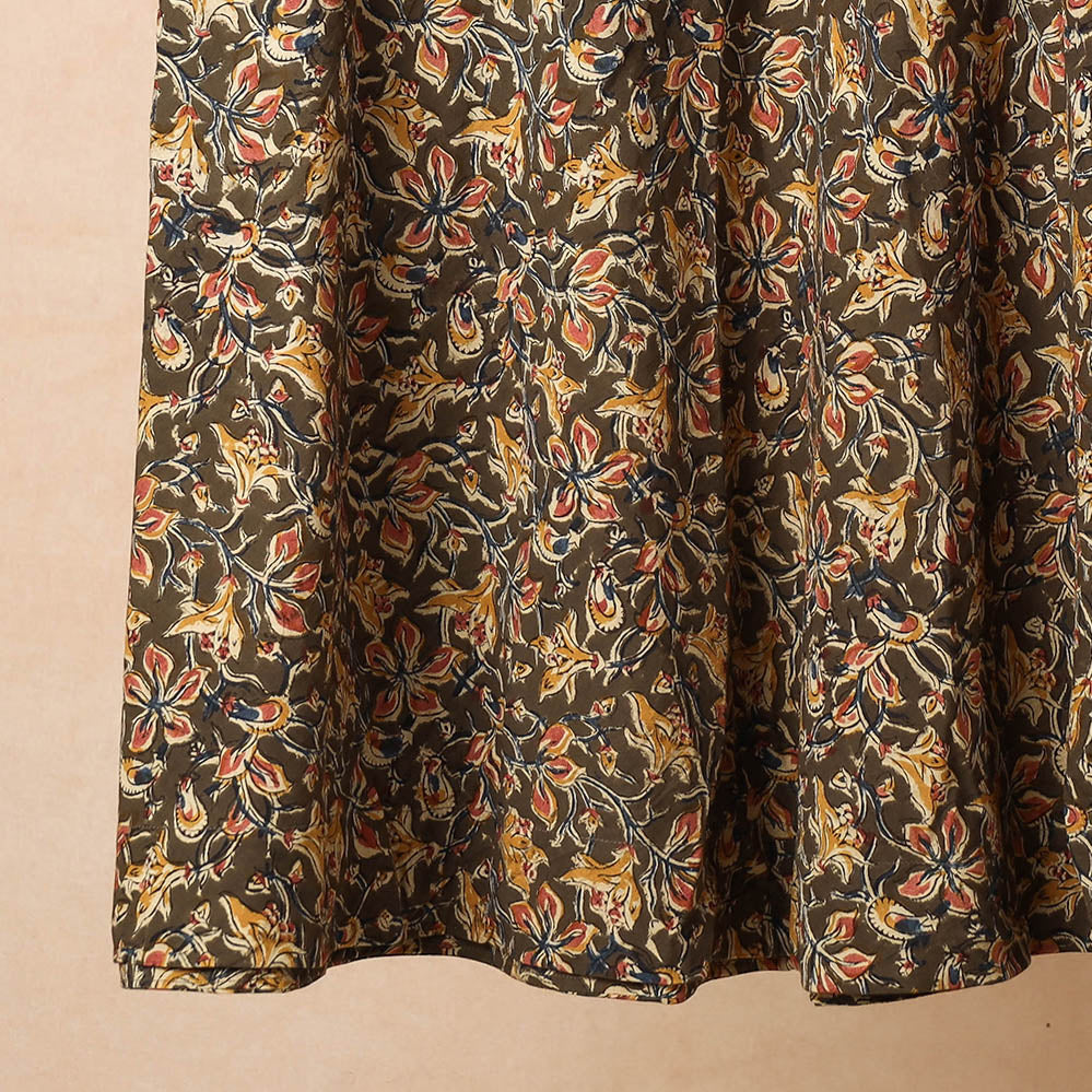 Brown - Kalamkari Block Printed Cotton Wrap Around Skirt