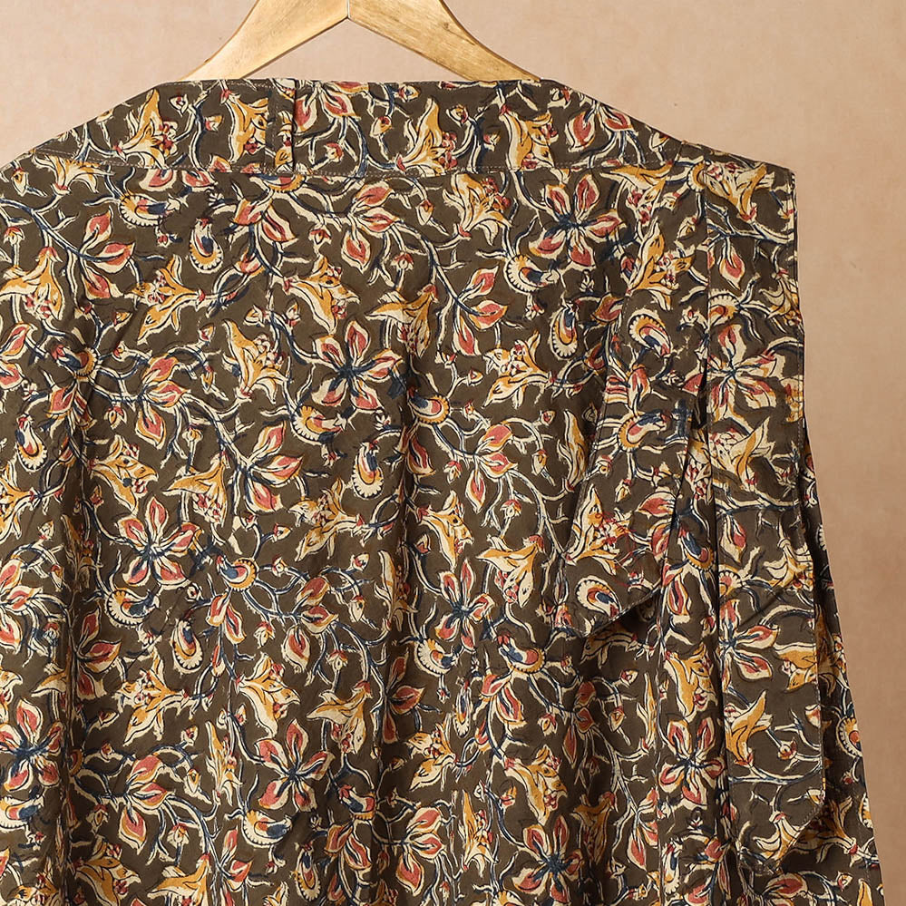 Brown - Kalamkari Block Printed Cotton Wrap Around Skirt