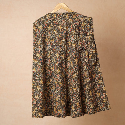Brown - Kalamkari Block Printed Cotton Wrap Around Skirt