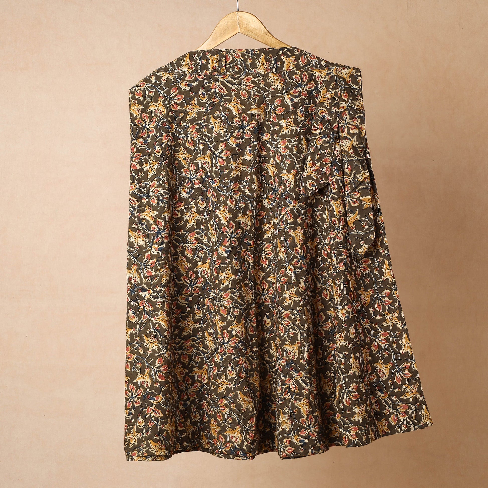 Brown - Kalamkari Block Printed Cotton Wrap Around Skirt