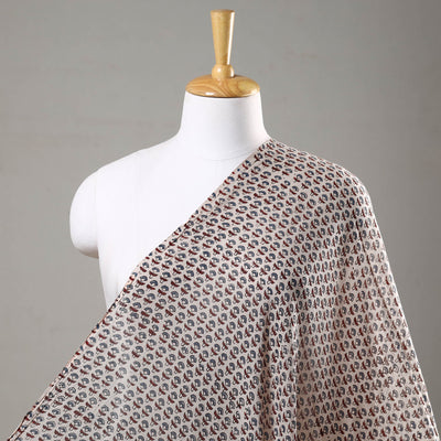 Beige - Ajrakh Hand Block Printed Mul Cotton Fabric 05