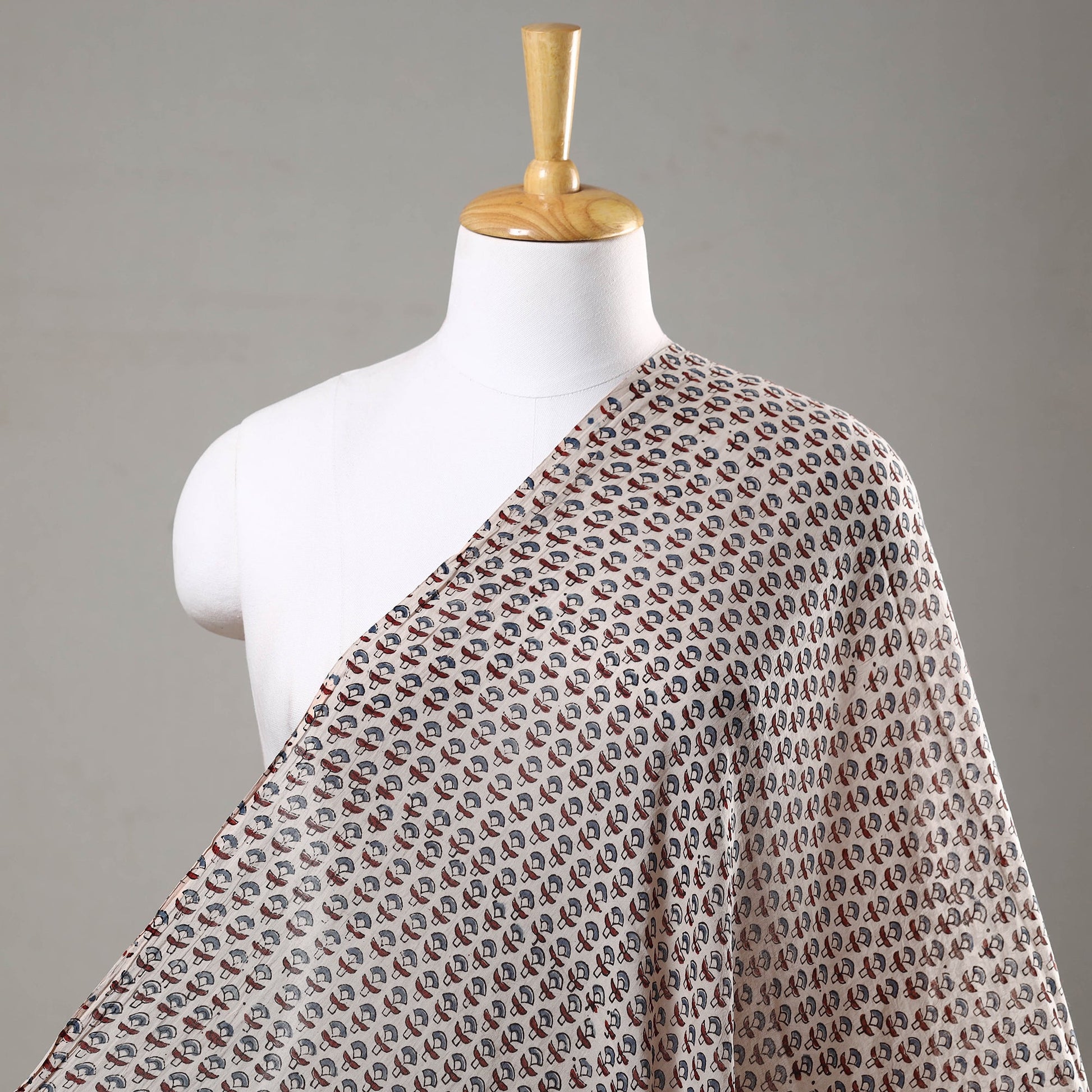 Beige - Ajrakh Hand Block Printed Mul Cotton Fabric 05