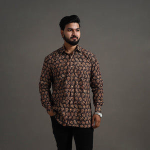 Brown - Pedana Block Print Cotton Men Kalamkari Shirt 12
