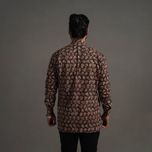Brown - Pedana Block Print Cotton Men Kalamkari Shirt 12