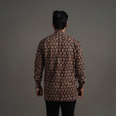 Brown - Pedana Block Print Cotton Men Kalamkari Shirt 12